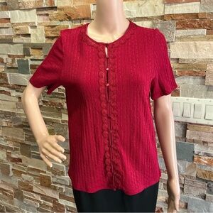 Sezane - Laura T-Shirt Knit Short Sleeve Round Neckline Buttons Detailed Red